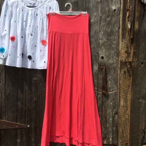 LuLaRoe Coral Red-orange Maxi Skirt - Picture 2 of 7